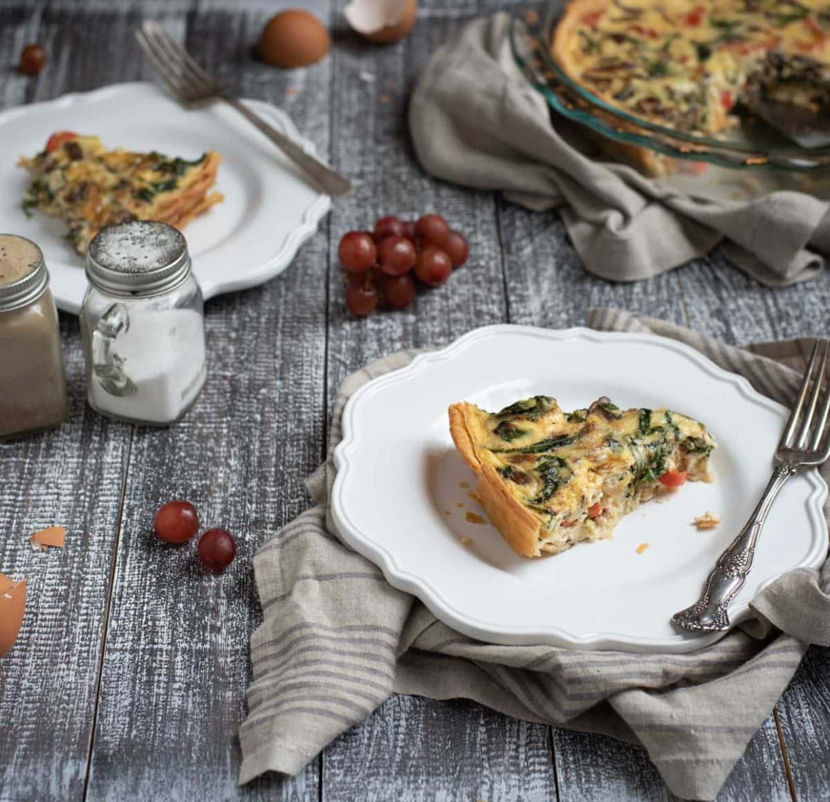 Plate with quiche slice and fork