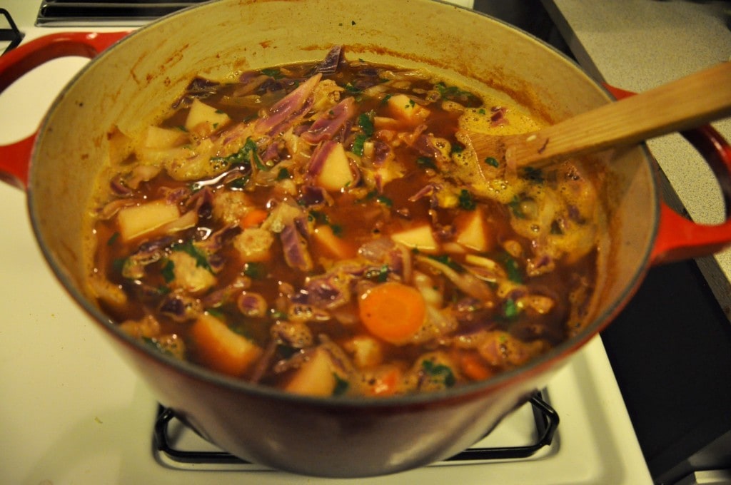 Sausage Cabbage Soup - in pot