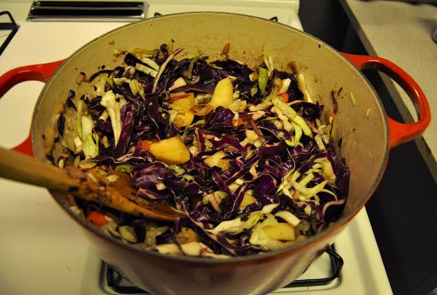 Sausage Cabbage Soup - veggies in pot