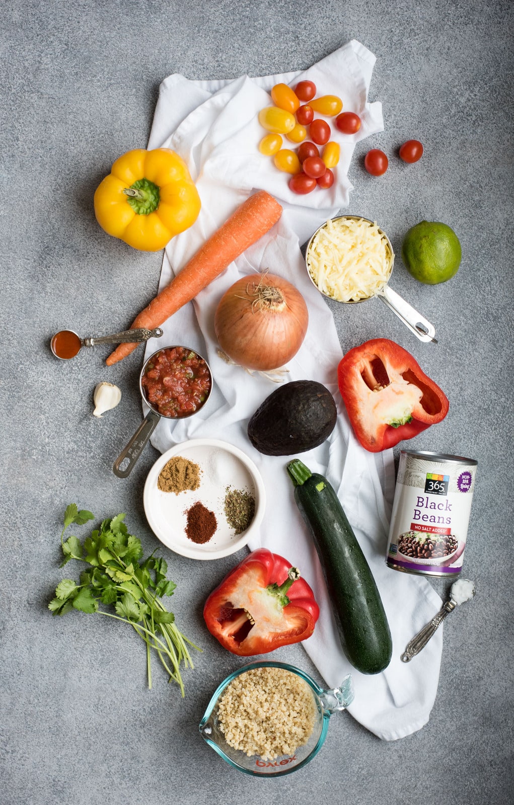 Black bean quinoa casserole raw ingredients