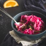 Bowl of pickled red onions up close picture