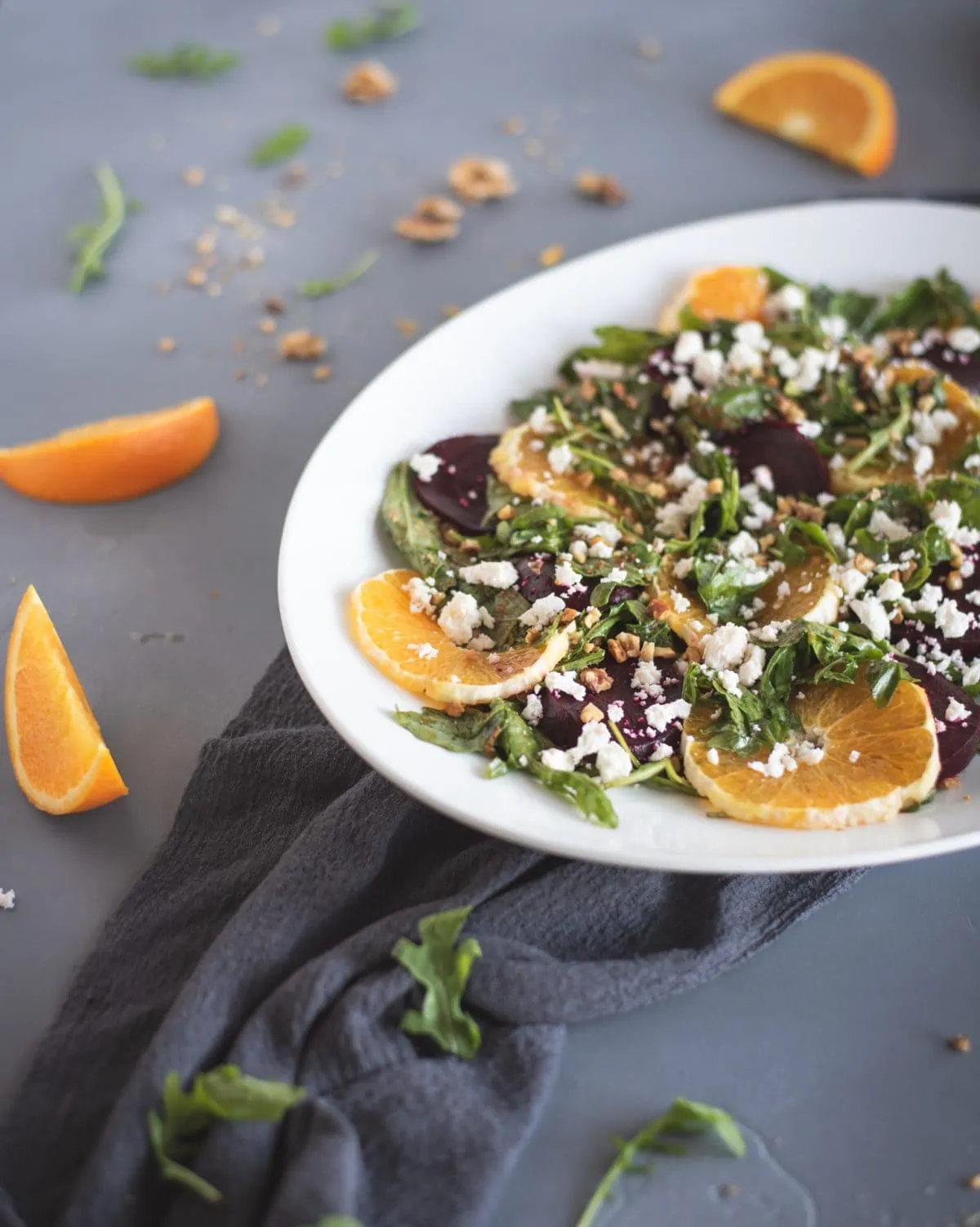 Close up holiday festive salad with beets and oranges
