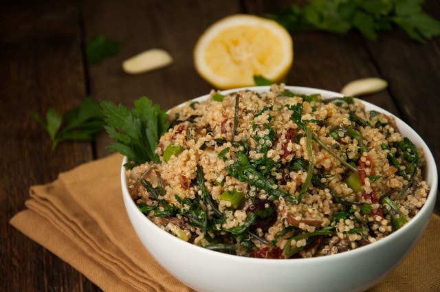 Light and tasty quinoa salad that is vegan, easy to make, highly customizable, and chalk full of vitamins!