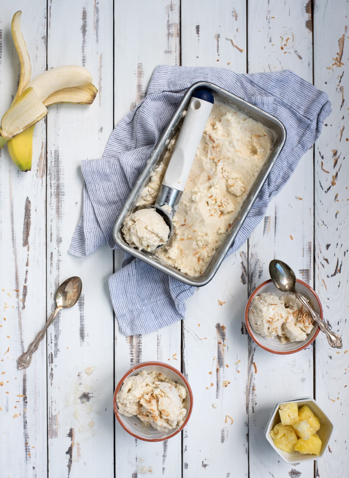 overhead picture of bowl of banana ice cream