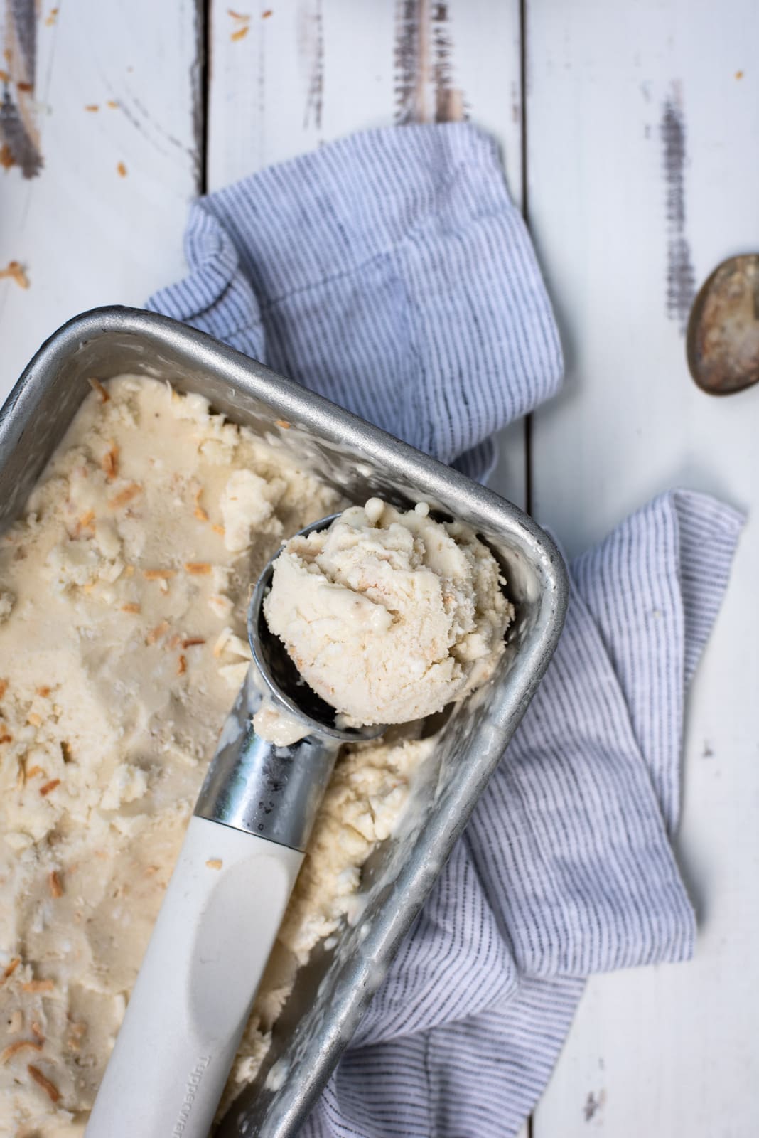 scoop of bowl of pina colada banana ice cream