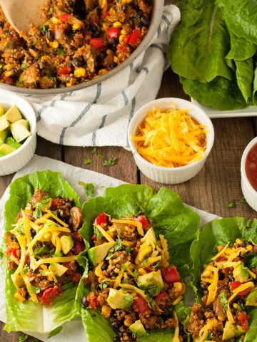 Vegetarian lettuce wraps put a tasty low carb spin on tacos that will keep you full with a whopping 24 grams of protein and 18 grams of fiber per serving!