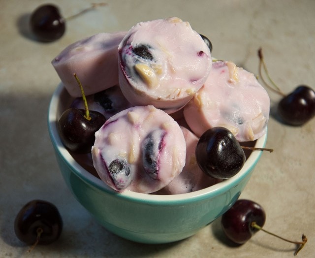 These tasty frozen yogurt protein snacks are the perfect cool treat for hot summer days with over 5 grams of protein and only 85 calories for two pieces!
