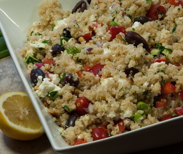 This Greek quinoa salad is filling, full of fresh flavors, and packed with nutrients with only 241 calories and over 8 grams of protein per serving.