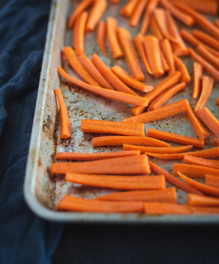 pan with sliced carrot fries