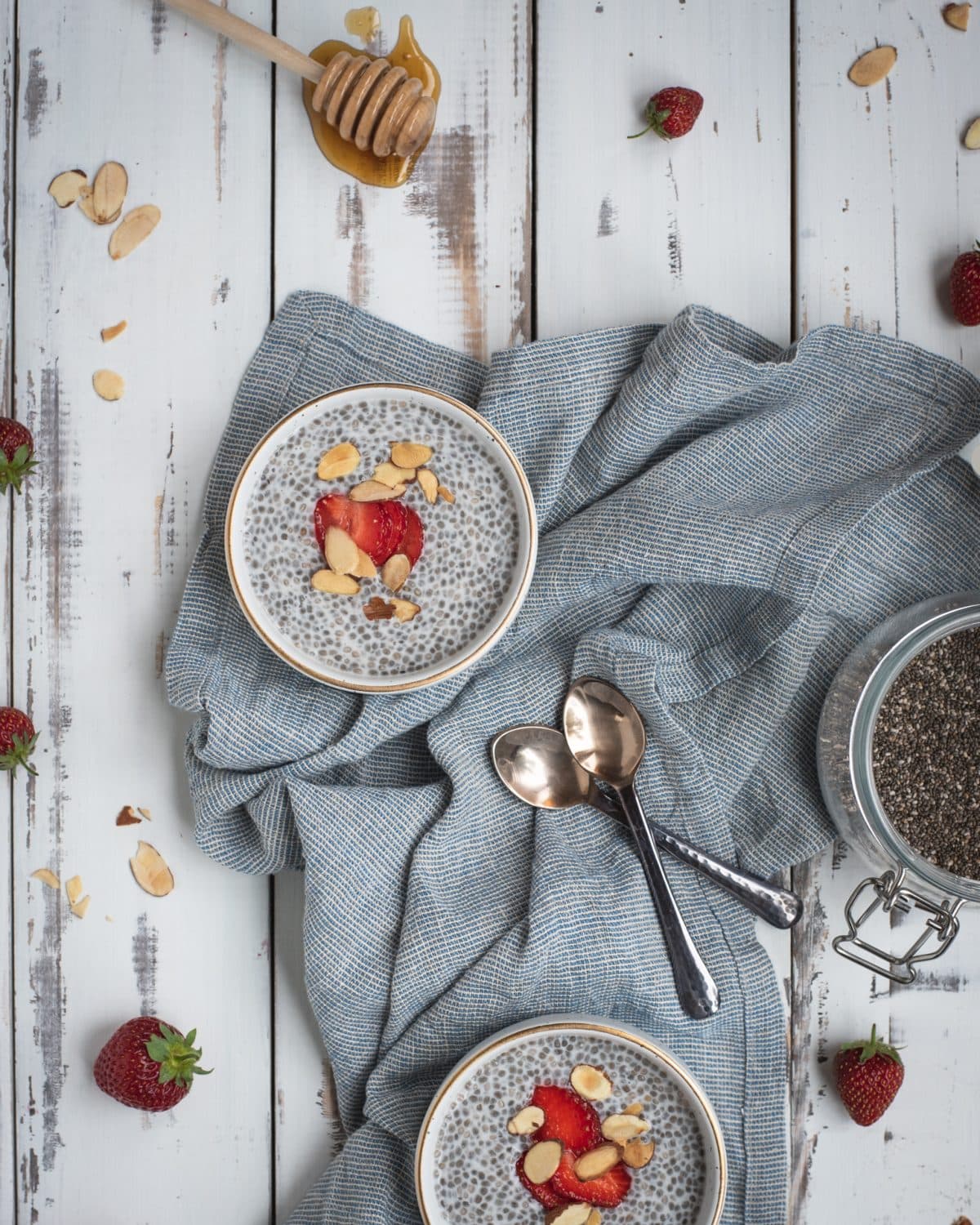 Overhead photo of almond chia seed pudding