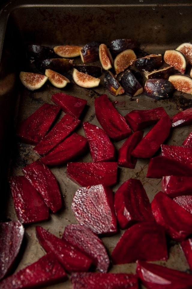 Simple and elegant beet salad with feta and roasted figs is an easy to make fall favorite that pairs well with any main dish.