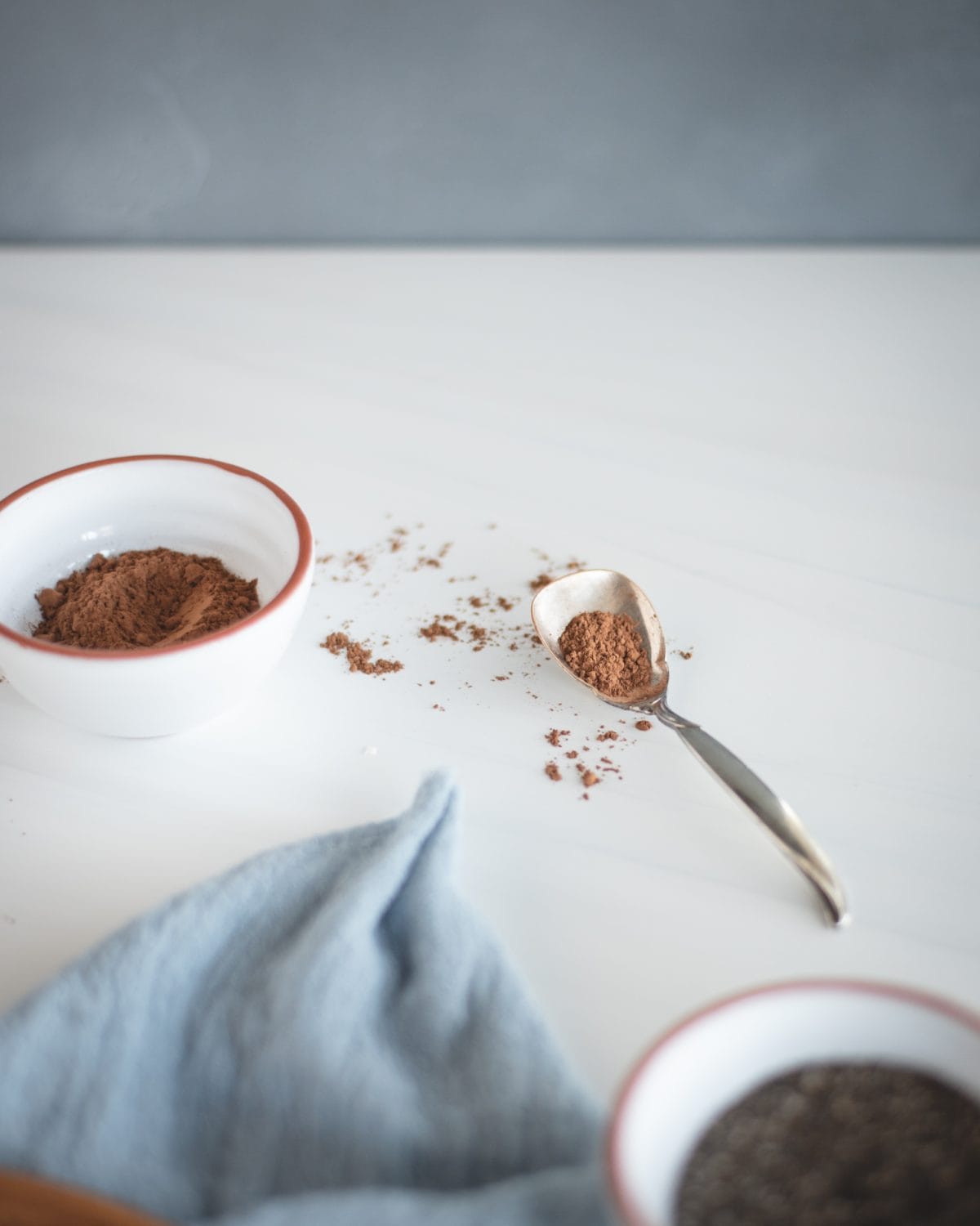 cocoa powder in a white bowl