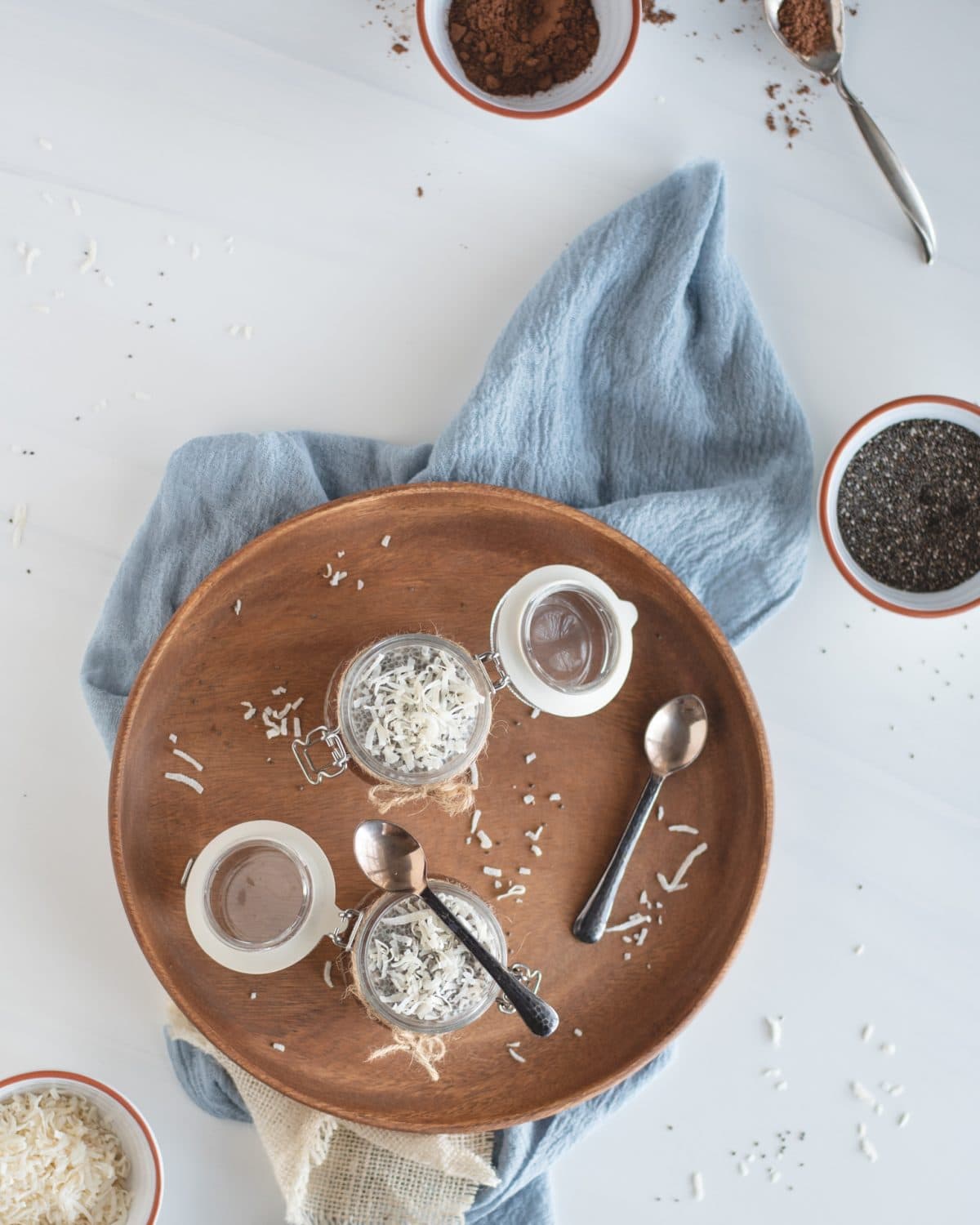 overhead picture of Almond joy chia seed pudding