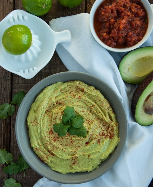 Creamy, healthy, guacamole-like avocado hummus is a delicious high protein snack that is naturally vegan and gluten free so its good for everyone!