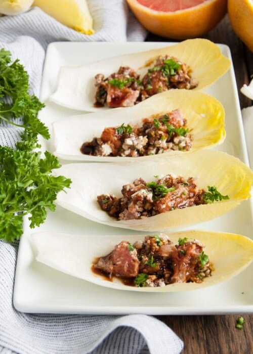 Endives are the fancy way to do salad! They're loaded with Vitamin A and pairing with grapefruit, feta, and pecans makes for a fresh, healthy appetizer.