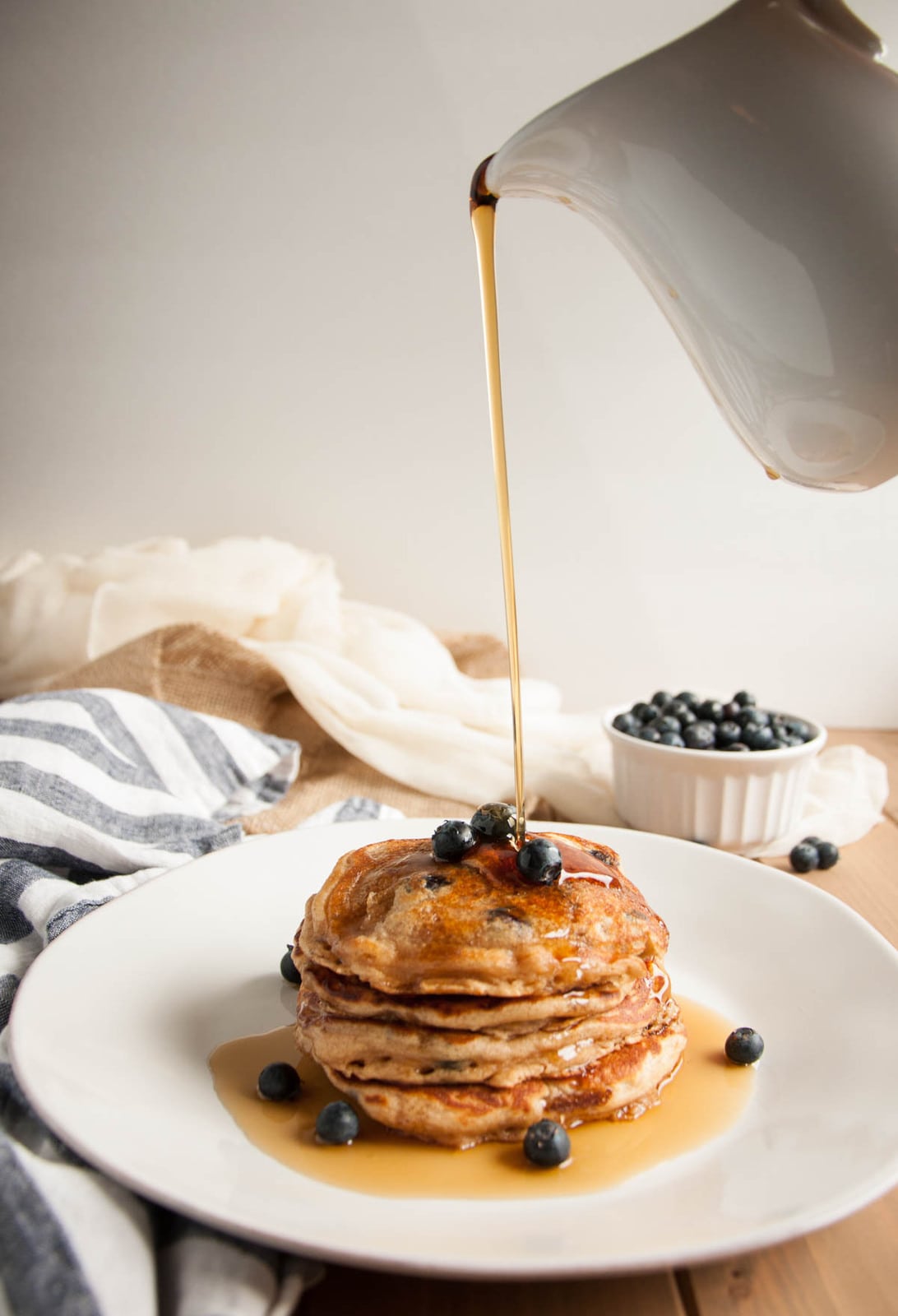 Whole Wheat Yogurt Pancakes (with blueberries!) - Feasting not Fasting