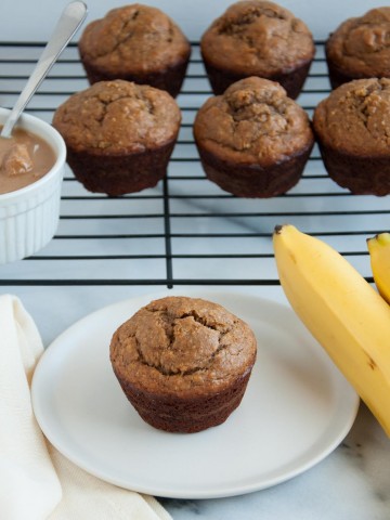 These peanut butter banana muffins are absolutely delicious, perfectly moist, and loaded with heart healthy oat flour and over 8 grams of protein.