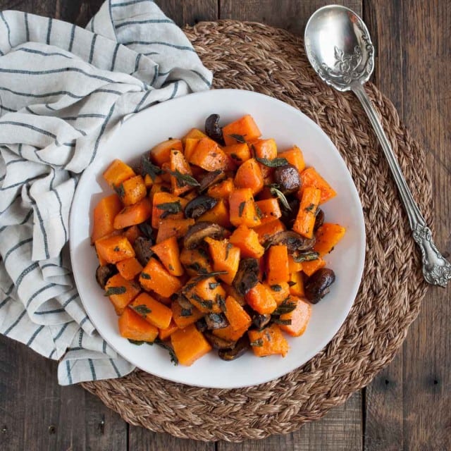 This delicious butternut squash is roasted to perfection and then tossed in a savory brown butter sauce with flavorful, crispy fried sage.