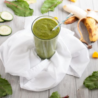 This creamy beet greens smoothie only uses 5 easy to find ingredients and is sweetened naturally with tropical banana and mango flavors with 5 grams of protein and just 275 calories.