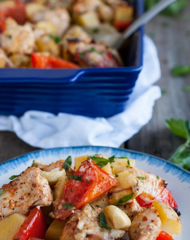 Chicken potato casserole is comfort food at its finest, full of flavor but loaded with chicken and veggies to makes the dish deceptively light and healthy.