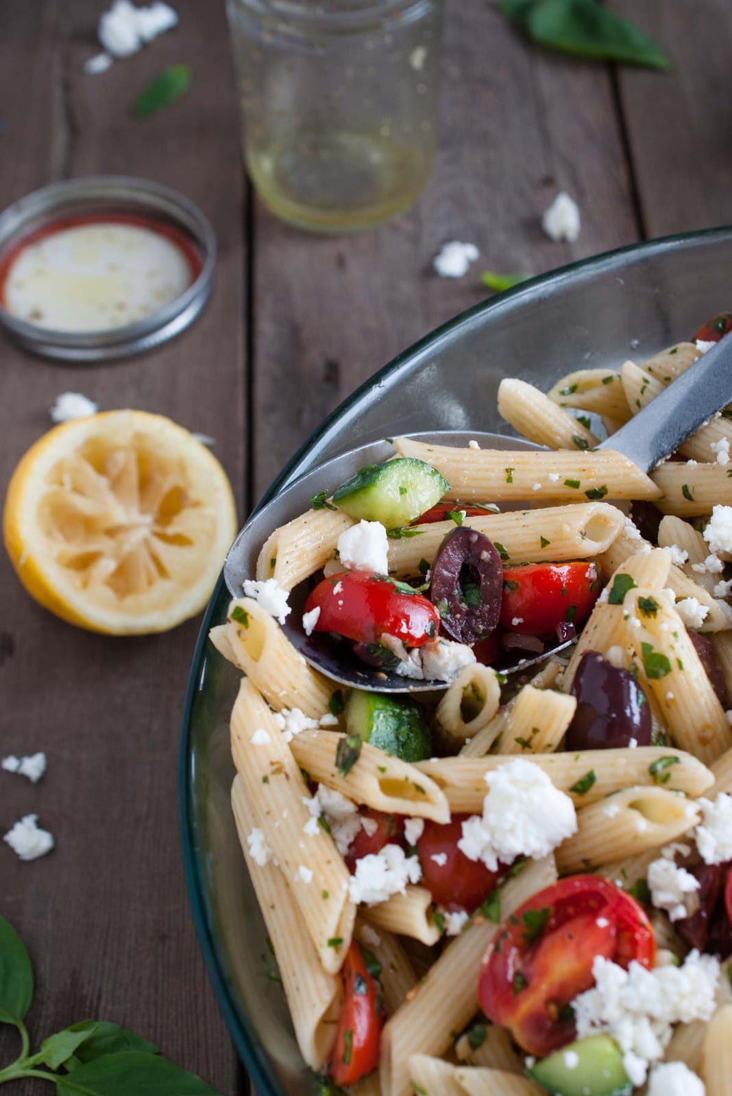 Greek Pasta Salad - Feasting not Fasting