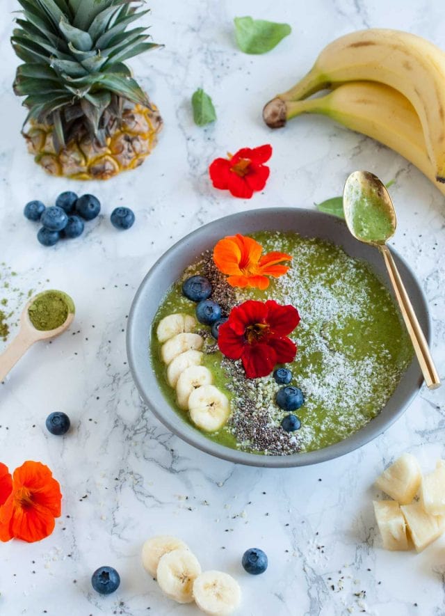 This creamy matcha smoothie bowl is an energizing way to start the day with just enough sweetness to taste fabulous but not enough to make you crash.
