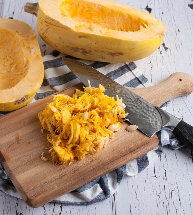 Roasted spaghetti squash is the perfect low carb pasta substitute with five times less calories, a smooth buttery flavor, and endless ideas for toppings.