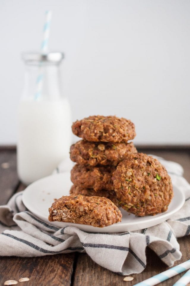 Healthy zucchini cookies that are both and delicious and good for you with banana, oats, flax, coconut oil, coconut sugar, and (of course) zucchini.