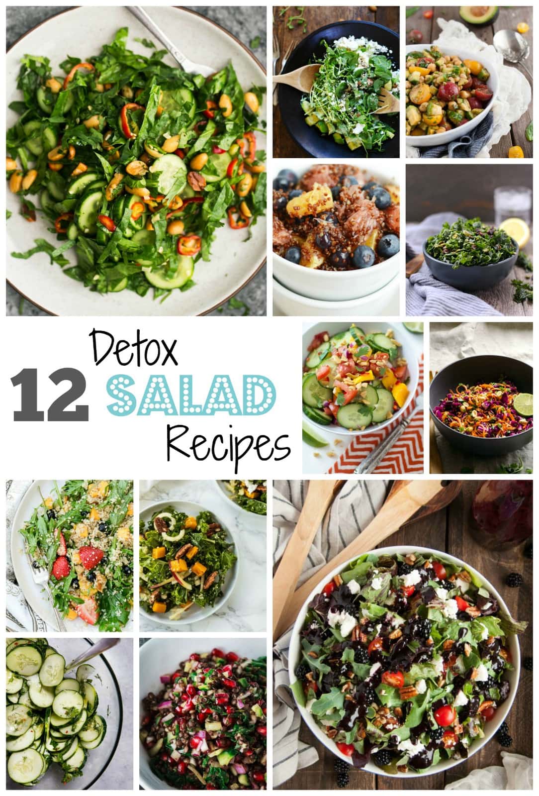 12 delicious detox salad recipes to help lighten up your diet and your life. Each salad is vegetarian so take a break from the meat and embrace the detox!