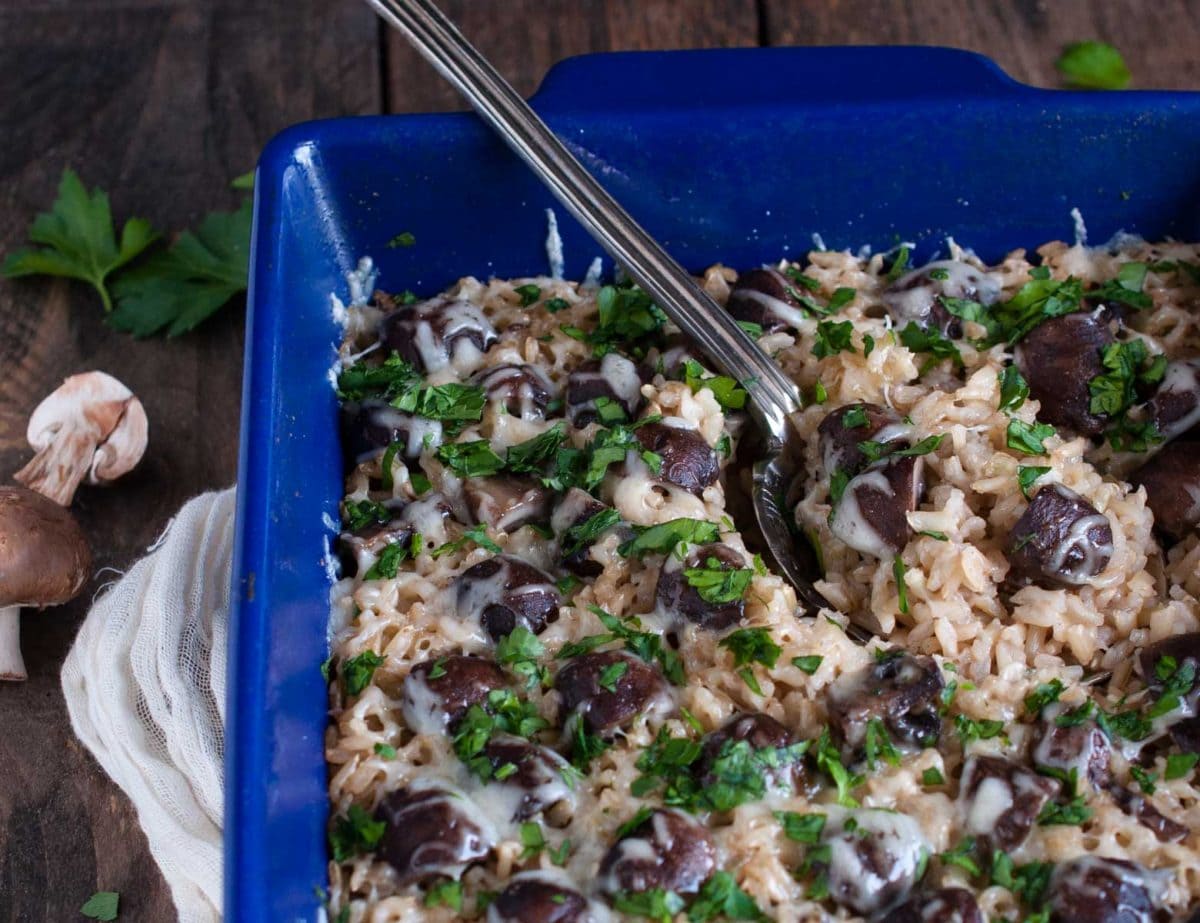 Mushroom brown rice pilaf is the perfect side dish! Its easy, filling, loaded with veggies and flexible enough to go with whatever main dish is on the menu.