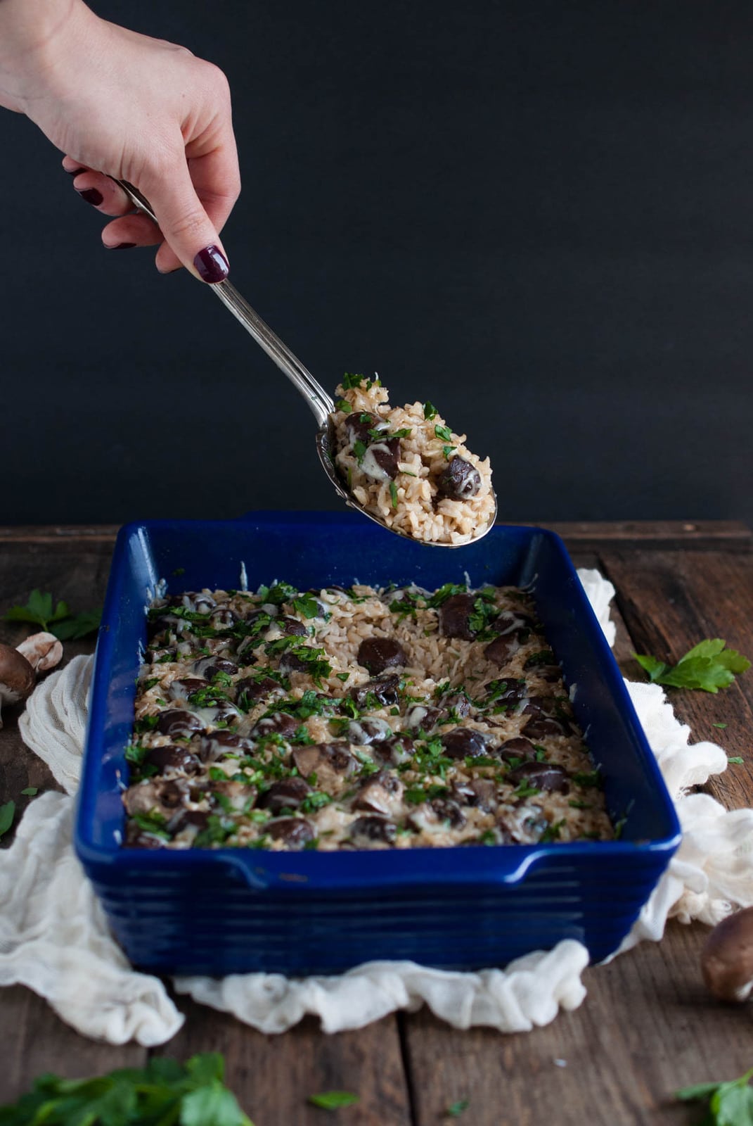 Mushroom brown rice pilaf is the perfect side dish! Its easy, filling, loaded with veggies and flexible enough to go with whatever main dish is on the menu.