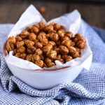 These spicy roasted chickpeas are a tasty and satisfying savory high protein snack with over 6 grams of protein in each delicious serving.