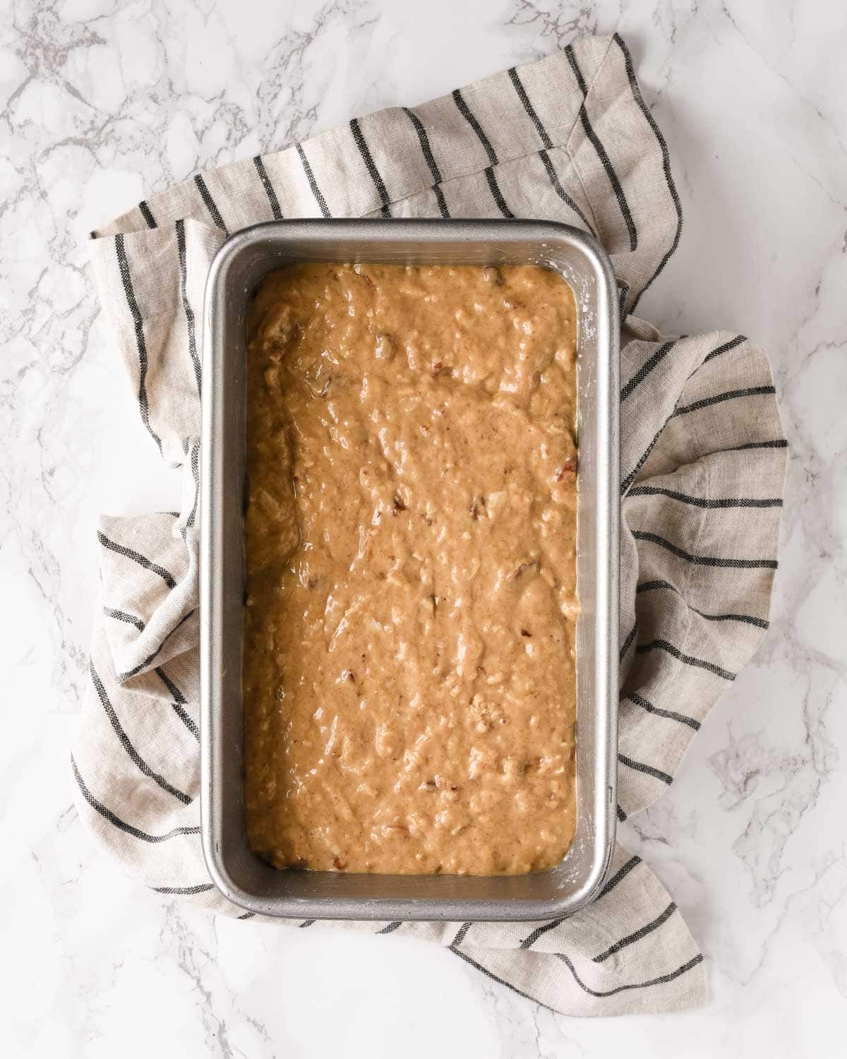 Banana Bread unbaked in pan