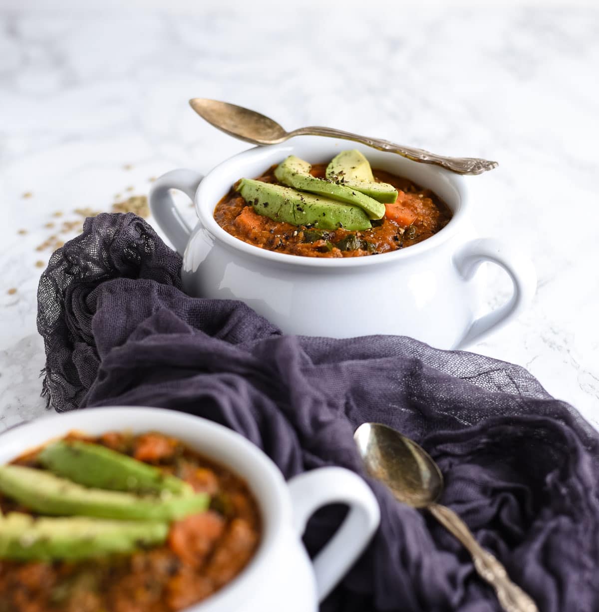 Curry lentil soup with avocado