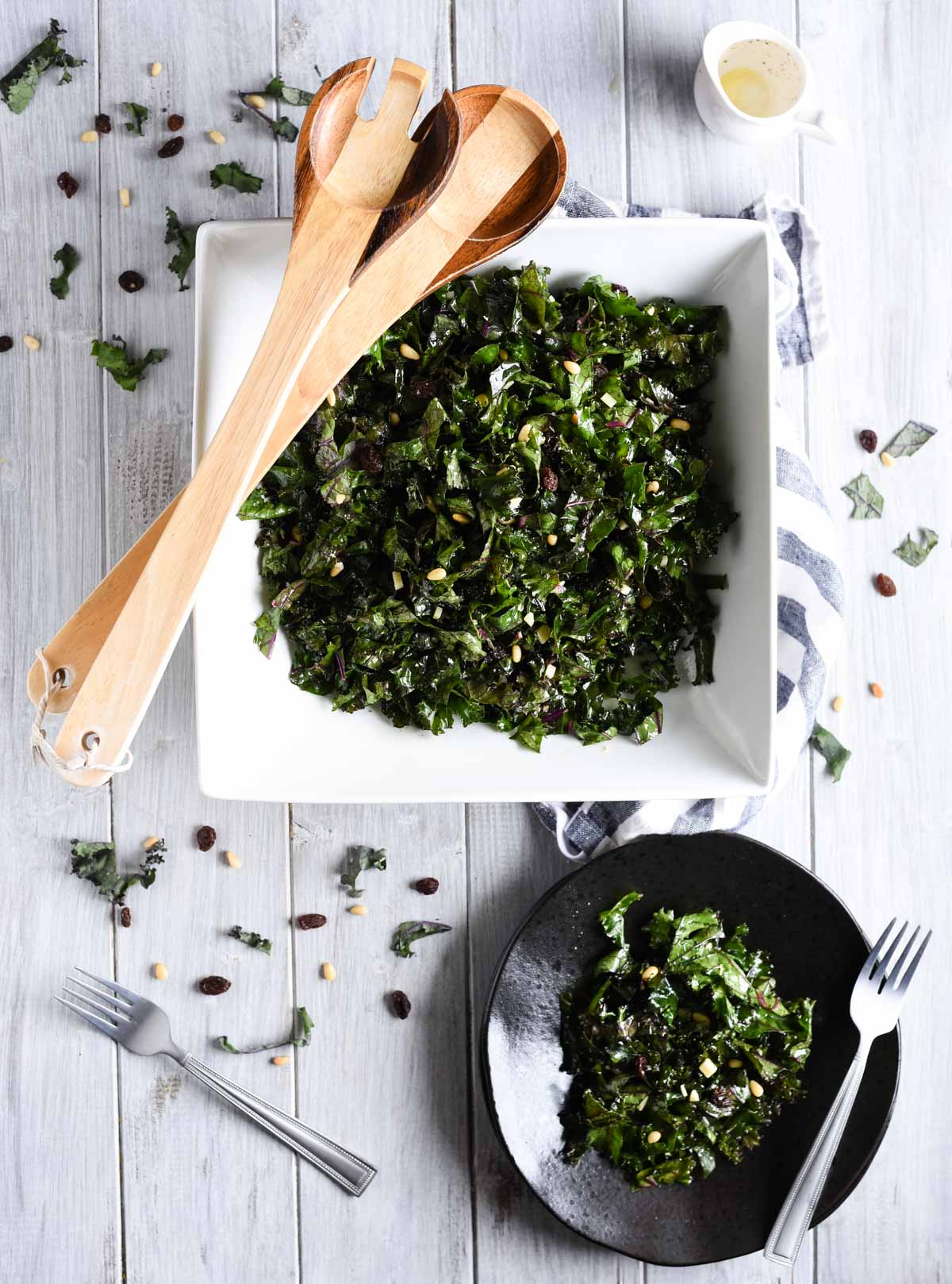 Overhead picture of kale salad and salad plate