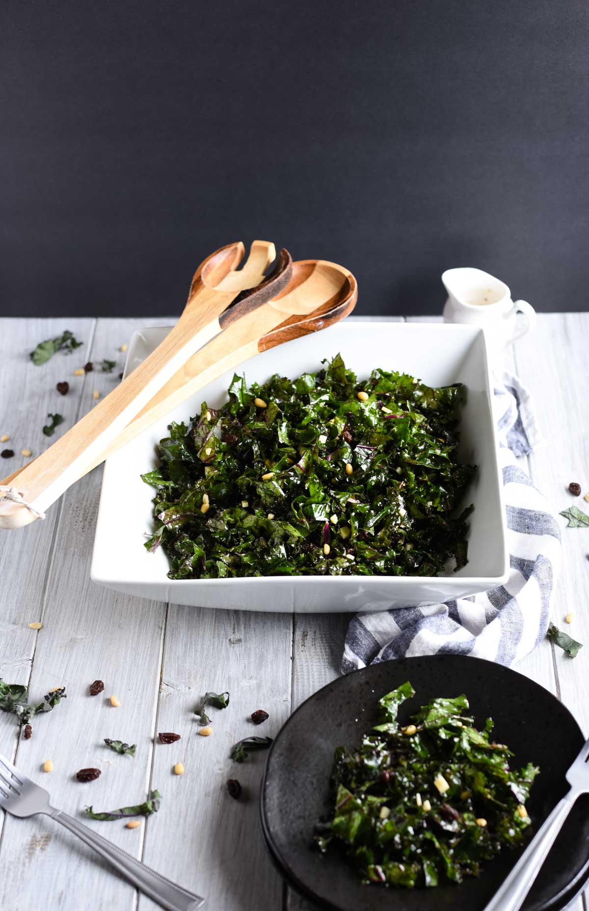 Picture of kale salad with black background