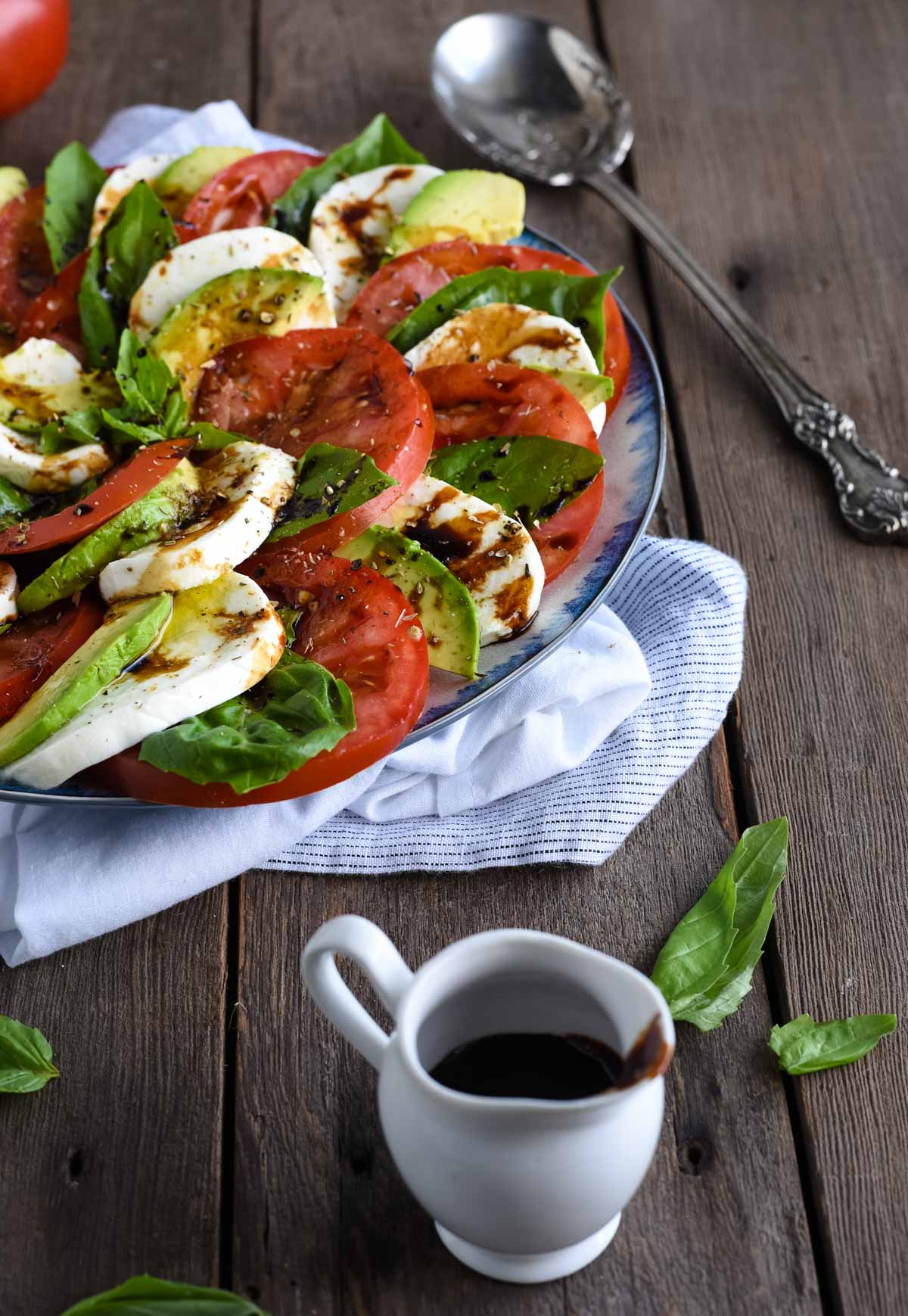 avocado caprese salad picture with balsamic glaze