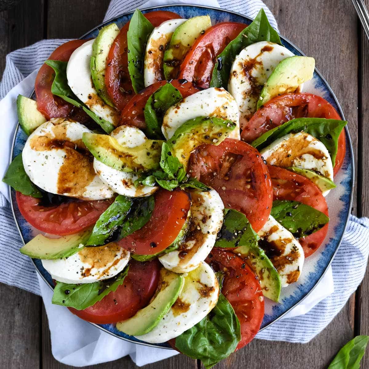 Avocado Caprese Salad with Balsamic Glaze - Feasting not Fasting