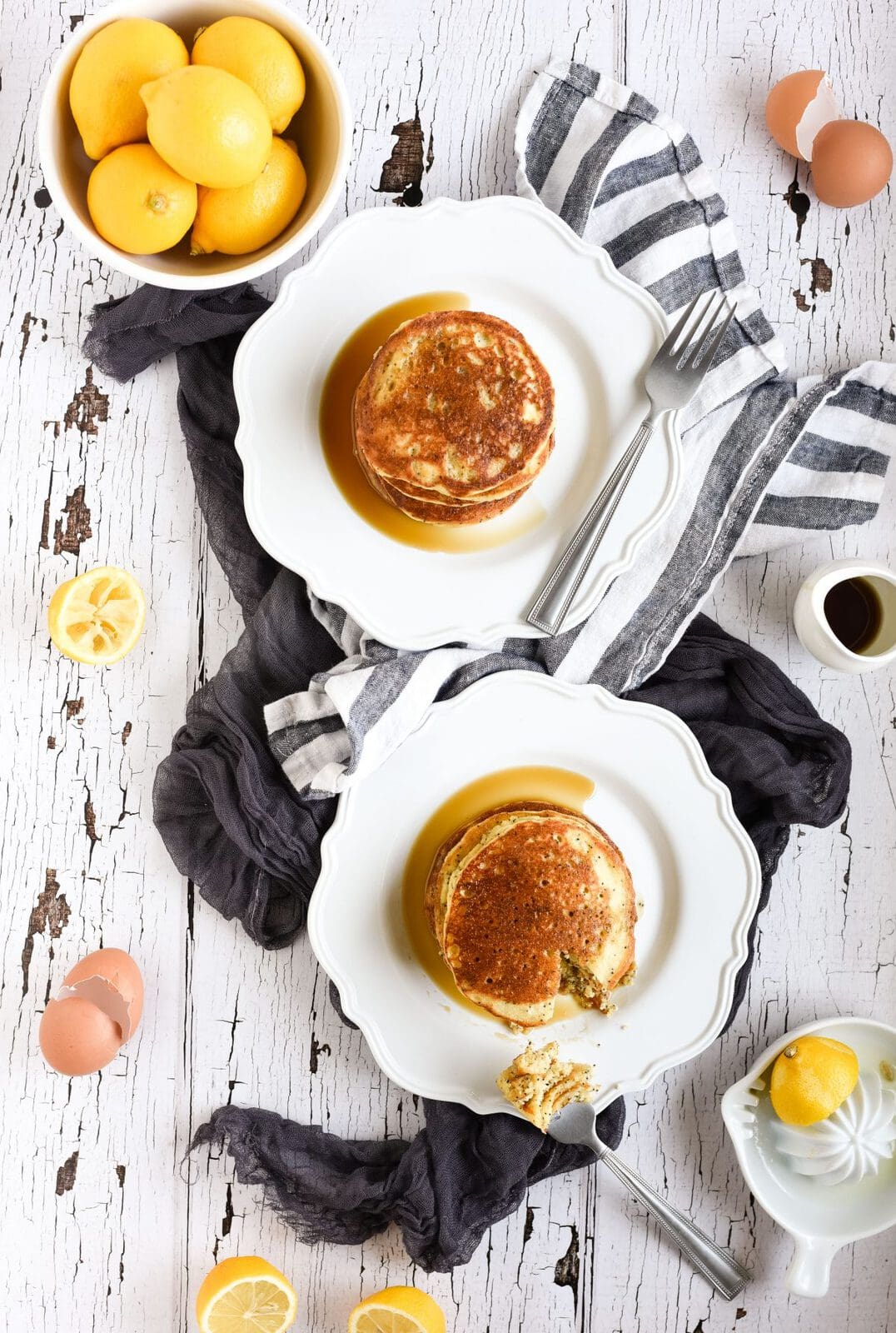 Lemon poppyseed pancakes overhead picture