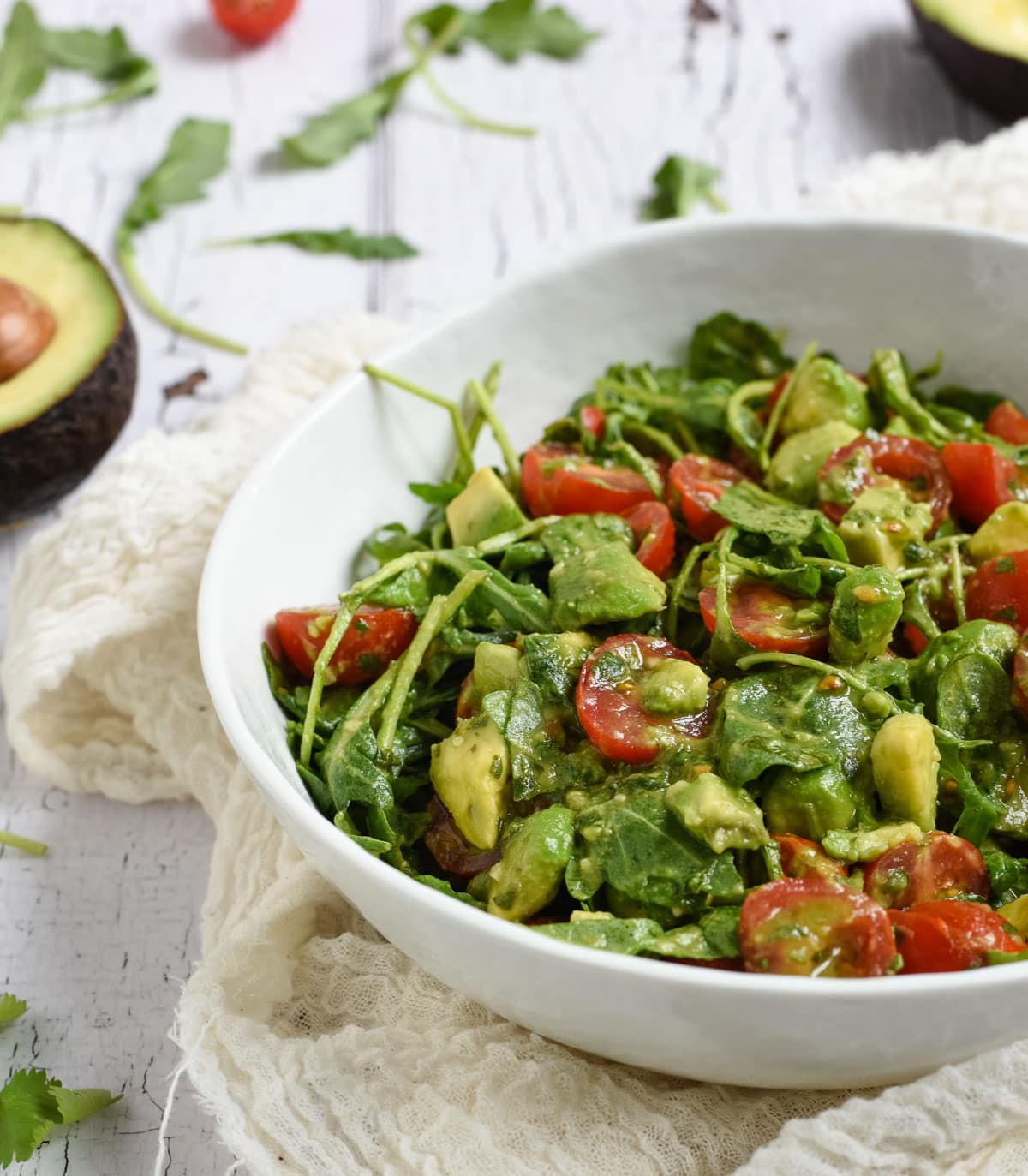 tomato, avocado, arugula salad picture