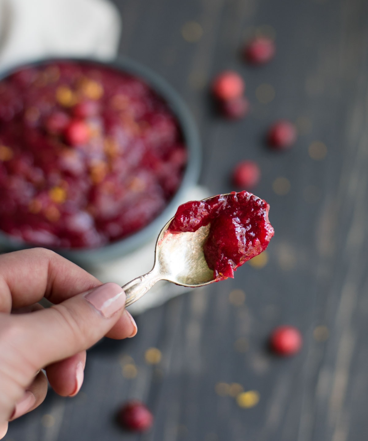 Honey Cranberry Sauce on a spoon