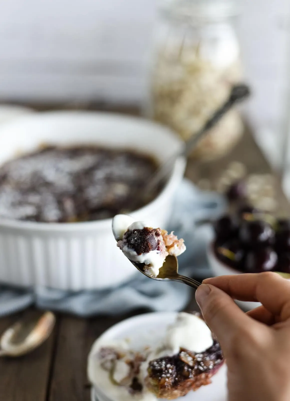 Picture of cherry oat bake bite on a spoon