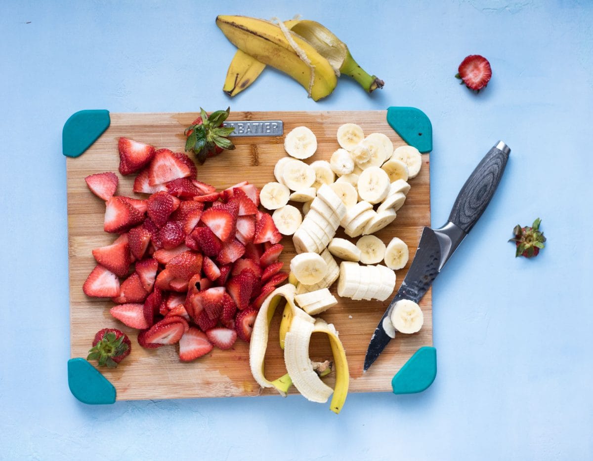 Strawberry Banana Steel Cut Oat Bake chopped fresh banana and strawberry