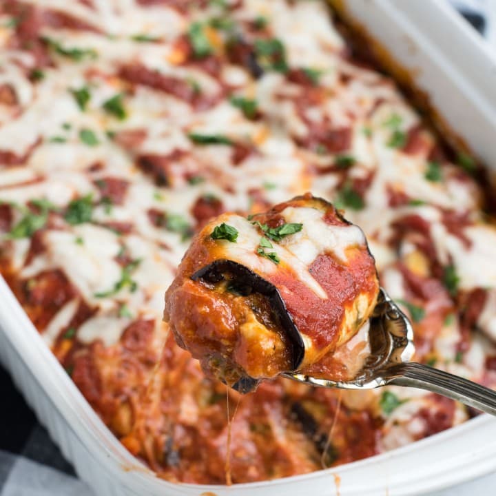 Eggplant Lasagna Roll Ups - Feasting not Fasting