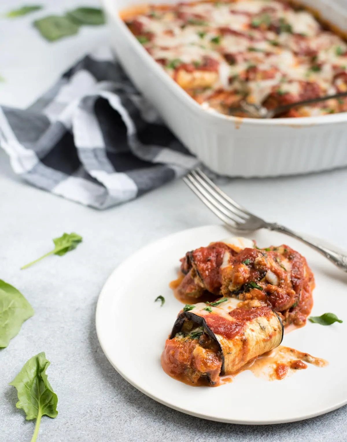 eggplant lasagna roll ups dinner dish and plate