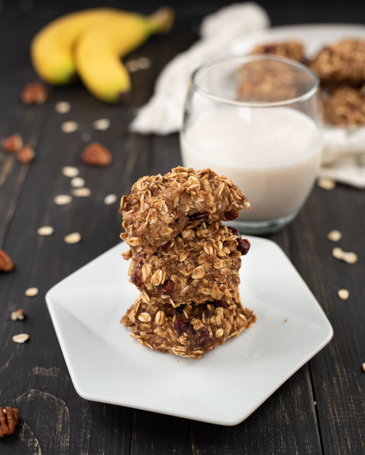 Healthy banana oat cookies in a stack