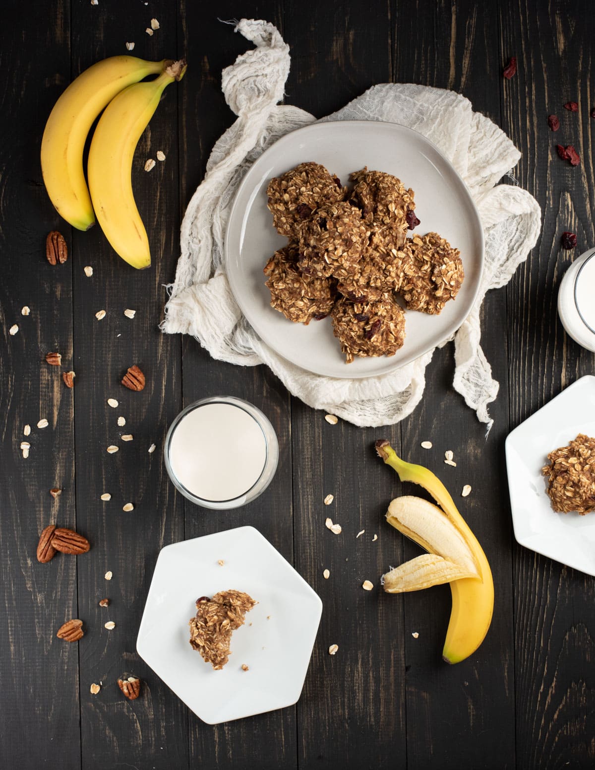 overhead shot of Healthy banana oat cookies