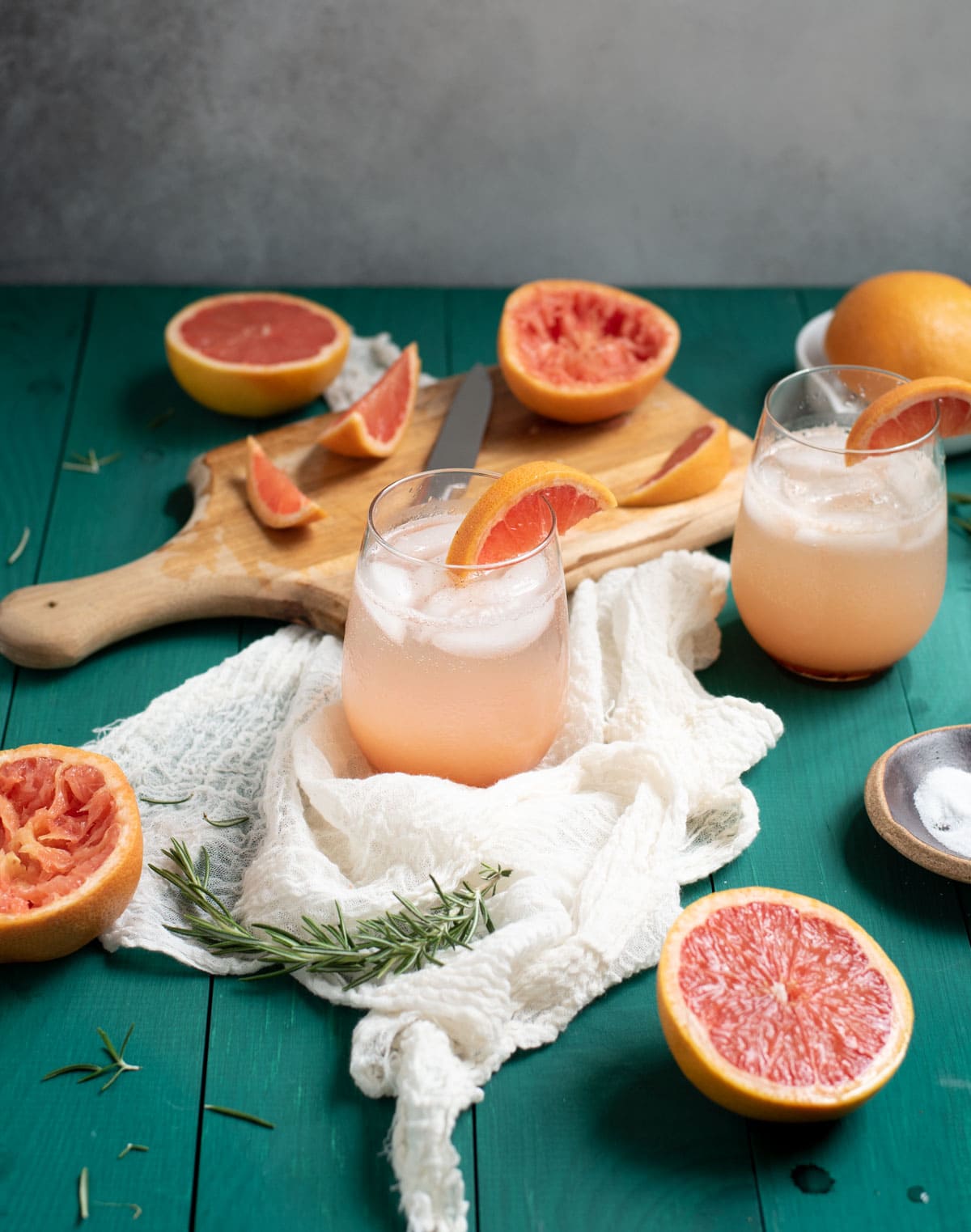 Two glasses of Rosemary grapefruit mocktail