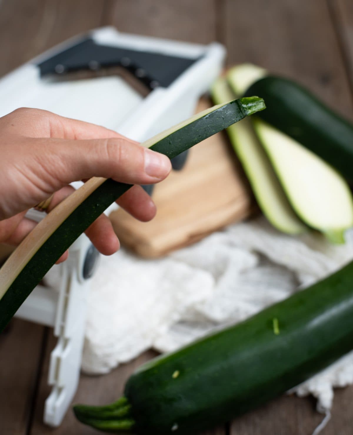 Slice of zucchini made with mandolin slicer