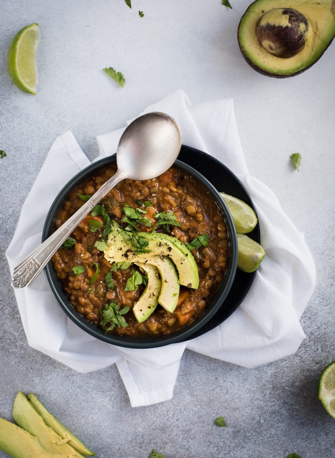 Overhead picture of sweet potato lentil soup